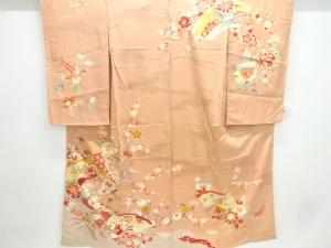 アンティーク　紋錦紗地紙に花模様一ツ紋着物